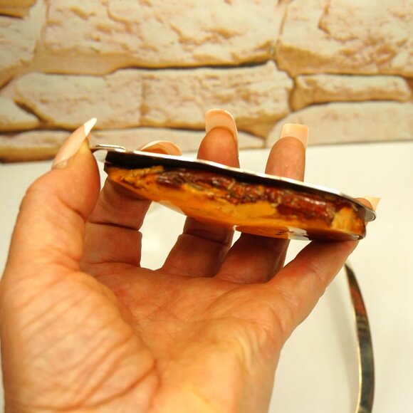 SUPER RARE Butterscotch Amber and 925 Silver Heavy Pendant with Wide Omega Wire - Picture 8 of 10